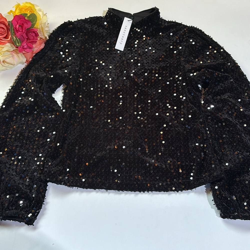 Sanctuary Women's All Nighter Black Sequin Mock Neck NYC GIRL Y2K Girl